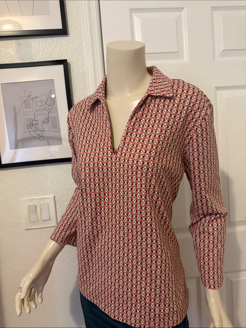 J. McLaughlin Pink Geometric Button-Down Shirt